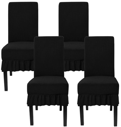 Betylifoy Stuhlhussen 4er Set Stretch Stuhlbezug für Esszimmerstühle Abnehmbare Stuhlbezug Schwingstuhl Stuhlbezüge Kariertes Hussen für Stühle Esszimmer Restaurant Hotel Bankett (Schwarz, 4PCS)