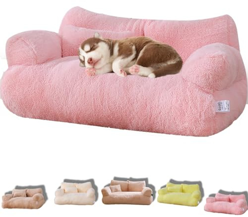 Argumub Pet Sofa, Calming Dog Cat Bed Cozy Funny Fuzzy Washable Pet Couch for Large Small Medium Size Dog Cat (Pink, M)