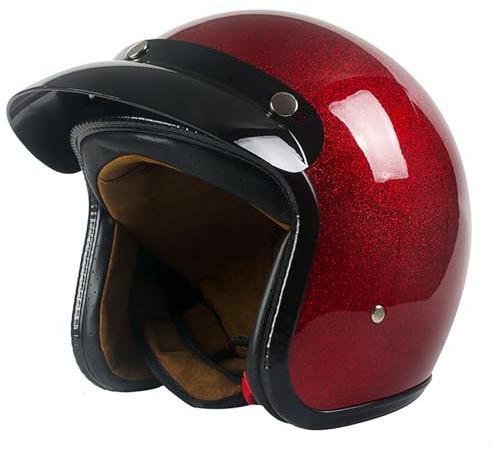 Motorcykelhjälm Jet-hjälm Retro Open Face-hjälm DOT ECE-certifierad män kvinnor 3/4 Jet-hjälm Vintage skoterhjälm Pilothjälm skoterhjälm(Red,XXL=(63~64cm))