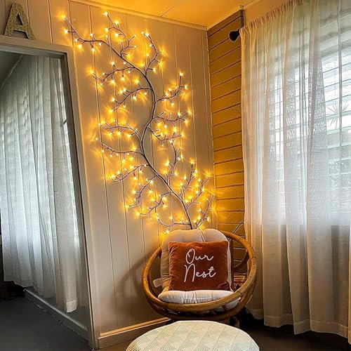 7.5FT USB Port 144 LEDs Twinkling Tree Branch Light with Remote for Room and Home Warm White Wall Tree Lights Lighted Garland Indoor for Halloween Christmas Decorations (Enchanted Willow Vine)