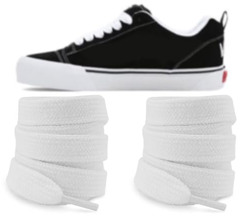 NDTEZUGT Lacet Plats Chaussures pour Vans Knu Skool, 15mm Large Lacet en Coton de Rechange pour Chaussures en Toile(Blanc,54/140cm)