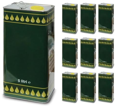 Firmadigaranzia srl 10Pz Lattina per Olio Vuota da 5LT - Lattine in Banda stagna quadre Verdi con Tappo ermetico per Olio d'oliva e derivati - Latta per Olio Made in Italy 5 Litri