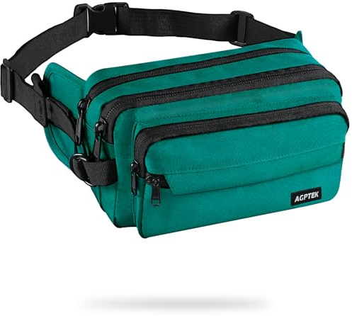 AGPTEK Bum Bag, Large Capacity RFID Waist Bag for Men Women, Green, L | Adjustable & Waterproof Bumbag Fanny Pack Running Belt for Travel, Running, Shopping, Hiking, Dog Walking, Cycling, Climbing