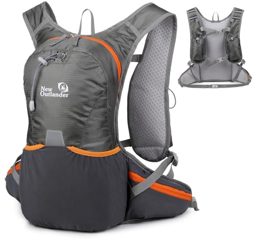 Outplea 12L Mochila Bicicleta, Mochila Ciclismo MTB Ligera, Mochila Montaña Moto para Camping, Mochila Hidratacion Deportiva Esquí para Senderismo Correr Escalada Maratón, Gris