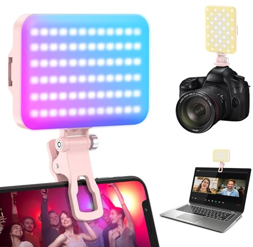 108 RGB Video Light, 2200mAh Camera Light with 3CCT/ 360° Full Color/20 Lighting Effects, 2500-6500K LED Selfie Light for iPhone-CRI 97+, Portable Phone Light for Party, Photography, Streaming (Pink)