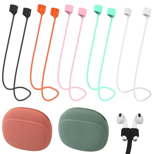 VireEyU Set de accesorios para auriculares de 7 piezas – 5 correas magnéticas anti-pérdida de silicona, 2 estuches de silicona para auriculares, para evitar la pérdida de los auriculares.