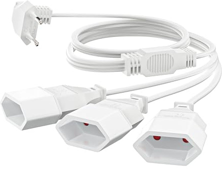 VIEVRE Verlängerungskabel Flachstecker 3,0M, 3 in 1 Eurostecker Verlängerung, 90° Verlängerung, Stromkabel Flach 250V/2,5A, Verlängerungskabel Flach für TV PC Computer Monitor