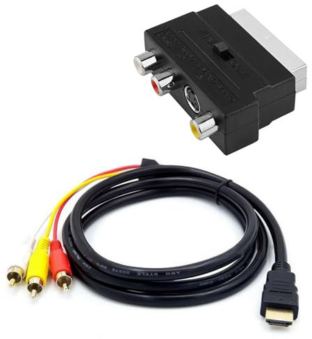 Cpolebev 1080P -Compatible Male S-Video To 3 AV Audio Cable W/SCART To 3 Phono Adapter