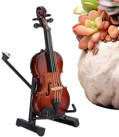 Mini violino - Mini strumento musicale modello di violino con treppiede - accessorio decorativo in legno per soggiorno studio