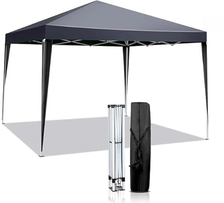 SONGMICS Tonnelle 3 x 3 m, Chapiteau Pliable, Protection Solaire, Résistante aux Petites Pluies, Portable, pour Cour, Jardin, Marché, Gris Foncé GCT102GZ01