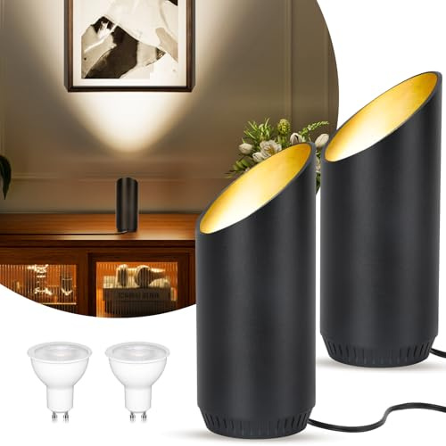 HUAEU 2 Pack Up Lights Indoor Floor Can Light, 6W 3000K GU10 LED Spotlights, Indoor Uplights for Home Accent, Plant, Artwork, 5.9FT Plug Cord & Foot Switch, Black