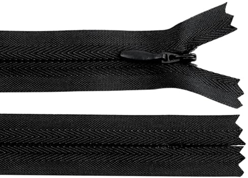 cyclingcolors 2x Cerniera invisibile N°3 40 cm – chiusura lampo in poliestere con cursore, estremità aperta, per cucito sartoria abbigliamento giacche cappotti – nero