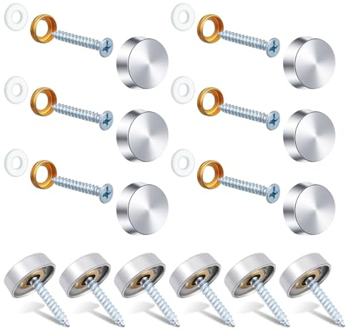 Stainless Steel Screw Cover Cap 24 Pcs Mirror Decorative Screws 0.63/16mm Silver Decorative Caps Screws Cover Fasteners for Bathroom Mirror, Furniture, Signage
