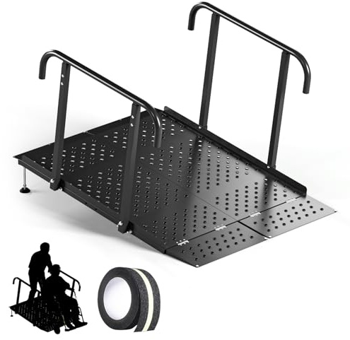 49.2 Folding Wheelchair Ramp with Handrails, 770LB Heavy Duty Portable Wheelchair Ramp for Steps, Adjustable Height 1-7.28, Extra Wide Handicap Ramp for Home, Mobility Scooter & Doorway Access