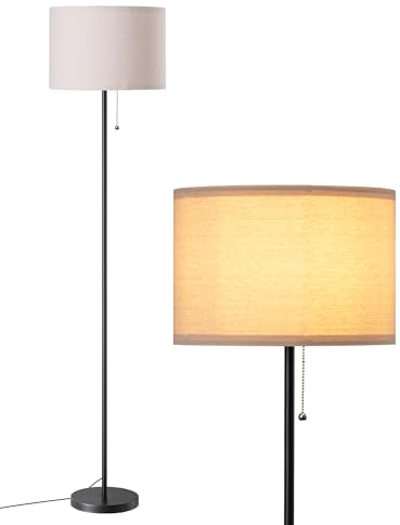 EDISHINE Lampada da Terra Soggiorno, Lampada Moderna con Paralume in Lino e Struttura in Metallo Nero, Luce Bianca Calda 2700K, Illuminazione LED E27 per Camera da Letto e Ufficio, 145 cm