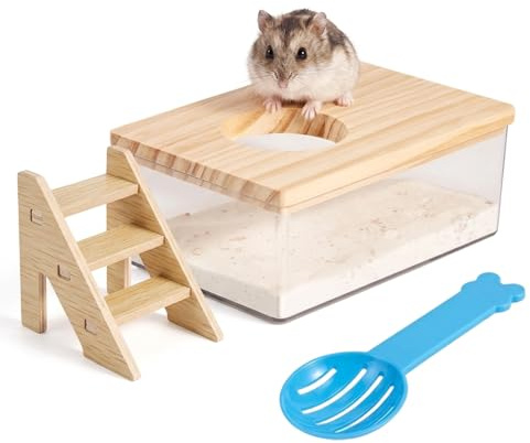 TZMFHD Hamster Sand Bath Rectangular Box with Ladder & Random Colour Scoop