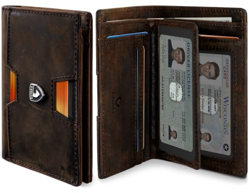 GSOIAX Portafoglio da uomo sottile in pelle pieno fiore con 13 scomparti per carte di credito e 1 scomparto per banconote, blocco RFID, sottile tasca frontale bifold porta carte di credito, Marrone