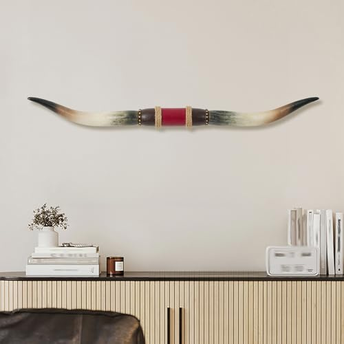 Decorazione Murale Corna di Toro Finte Longhorn, Scultura Stile Western, Arte Rustica per Soggiorno Camera da Letto Ufficio(Retro Burgundy)