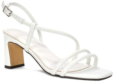 ESSEX GLAM Women's Strappy Block Heel Sandals Ladies White Migh High Heel Open Toe Ankle Strap Elegant Party Shoes Size 4