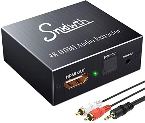 Snxiwth HDMI to HDMI and Optical SPDIF 4K Audio Converter with 3.5 Mm Stereo HDMI Audio Extractor HDMI to SPDIF Splitter for Apple, TV and Blu Ray Player
