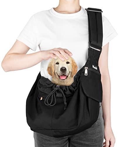 Nasjac Sac de Transport pour Animaux, Ajustable Sac de Transport en Bandoulière pour Chien et Chat avec Support d'épaule rembourré, Convient pour Les Chiots, Petit Porte Chien ventral pour extérieur