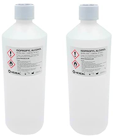 Hexeal 99.9% Isopropyl Alcohol 2L – 2 x 1L IPA for Sanitising & Cleaning | Removes Grime from Phones and Electronics, Powerful Degreaser and Cleaning Fluid