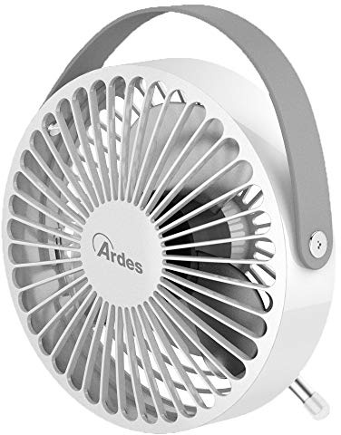 Ardes AR5F03 MINO Mini Ventilatore USB con Piedini Richiudibili, Maniglia in Eco Pelle, Portatile, Ventilatore Mini da Tavolo Personale 3 Pale Diametro 10 cm