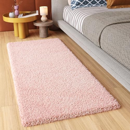 TAPISO Essence Teppich Läufer Flur Brücke Shaggy Hochflor Langflor Rosa Einfarbig Weich Modern Design Korridor Schlafzimmer ÖKOTEX 80 x 200 cm