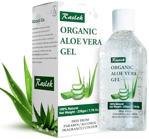 Raslok Gel di aloe vera al 100% puro naturale organico per idratare la pelle e la cura dei capelli, idratante durevole, dopo il sole, non appiccicoso (7,76 oz)
