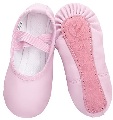 Ballet Shoes for Girls Leather Ballet Dance Slipper Full Leather Sole Ballet Flats for Kids Toddler Child Women Adults Pink Size 8.5UK child-EU26