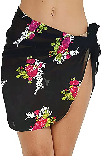 YULOONG Femmes Plage Wrap Jupes Court Tablier À Franges Sarong en Mousseline De Soie Maillots De Bain Cover Ups Sexy Bikini Wrap