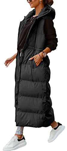 Shanfetl Women's Long Quilted Vest Hooded Maxi Length Sleeveless Puffer Vest Padded Coat Winter Outerwear