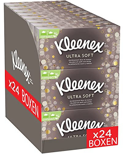Kleenex Ultra Soft Kosmetiktücher-Boxen, Für den täglichen Gebrauch, 3-lagig, 24 Boxen á 64 Tücher