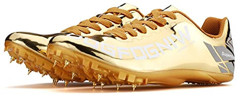 Unisex, Leggere, Spikes - Scarpe da Corsa da Uomo, 8 Chiodi,Antiscivolo, con Punte e Sprint (Oro,43)