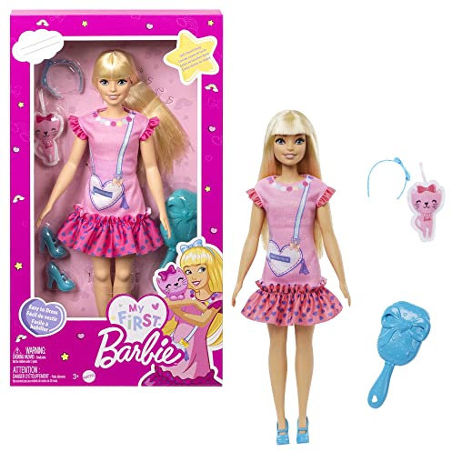 Barbie-Puppe, Meine erste blonden Haaren, Accessoires, Schuhe, Bürste und mehr, Soft-Touch-Körper, Puppe enthalten, Geschenk für Kinder ab 3 Jahren,HLL19