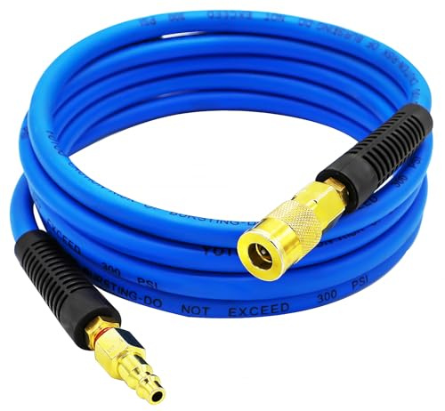 YOTOO Hybrid Lead-In Air Hose, 1/4x10' Air Compressor Hose, 300 PSI, Heavy Duty, Lightweight, Kink Resistant, All-Weather Flexibility with 1/4-Inch Industrial Air Fittings and Bend Restrictors, Blue
