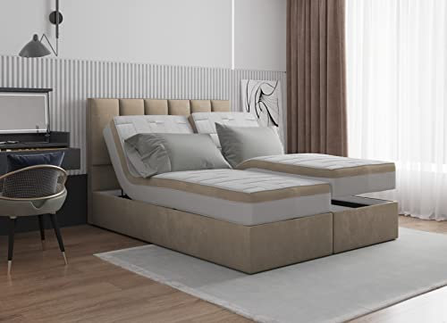 TRADA Palma Boxspringbett elektrisch mit Lattenrost und Matratze (Beige, 180 x 200 cm)