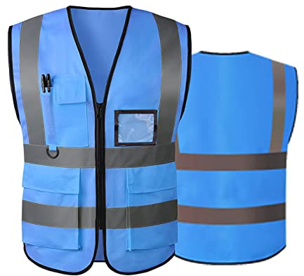 GRTLPOK AKEIVN Sicherheitswesten Warnweste Reflektierende Weste mit 5 Taschen, Reißverschluss vorne Arbeitsweste-Unisex