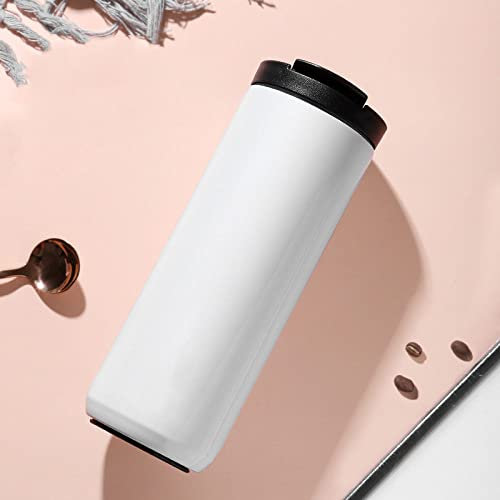 Tasse à café avec couvercle Thermos à thé au lait étanche en acier inoxydable 304 tasse thermique montée sur voiture bouteille d'eau voyage, blanc, 500 ml