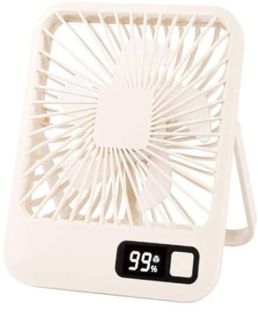 Small Desk Fan Silent, 2000mAh Type C Rechargeable Battery Fan,Led Display 180°Adjustable Super-Thin Portable Fan, 5 Speeds Mini Table Fan, Fans Cooling Quiet for Bedroom,Travel,Office (Yellow)