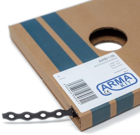 ArmaKit Bande de fixation en acier galvanisé avec trous perforés, rouleau de 10 m (17 mm, noir)
