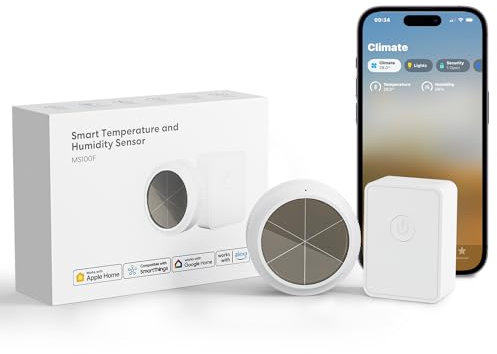 Meross Capteur intelligent de température et d'humidité - Thermomètre hygromètre WiFi - Avec batterie solaire - Alerte - Stockage de données - Pour domotique - Fonctionne avec HomeKit Alexa Google