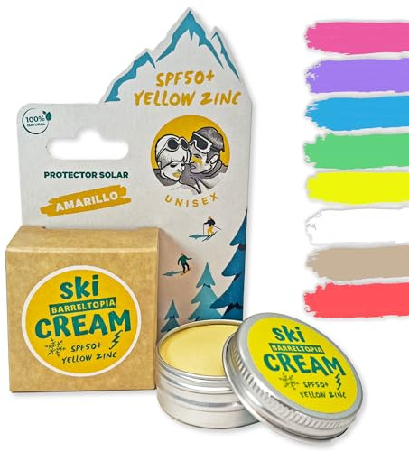 Barreltopia Esquí Protector Solar Facial SPF 50 + Snow Zinc Crema Colores - Bloqueador Solar Facial 50 Mountain - Sun Zapper Waterproof Eco Natural (Amarillo)