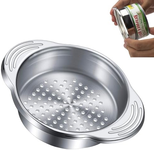 LuxeGlee Stainless Steel Food Can Strainer, Tuna Can Strainer Sieve Metal Press Can Colander, Can Drainer for Tuna, Beans or Vegetables, Dishwasher Safe, FCS001