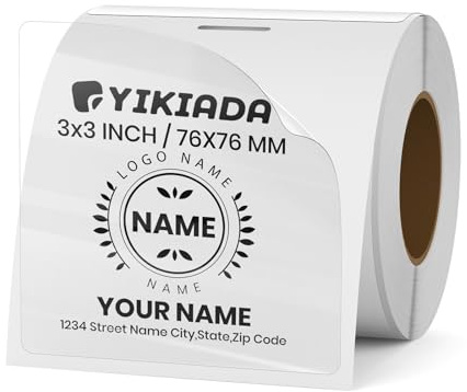 YIKIADA Étiquettes Thermiques Transparentes Adhésives 50 X 50 mm Autocollantes Imperméable Imprimable pour Bureau École QR Inventaire 300 Pièces par Rouleau