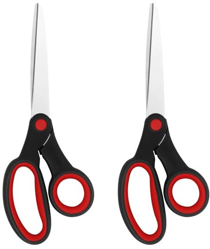 Vutyvve Lot de 2 paires de ciseaux pour gaucher en acier inoxydable de 20,3 cm avec poignée douce pour la maison, l'école, le bureau, la couture de tissus, rouge