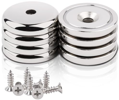 Aenienoe 8 st kraftfulla magneter med hål neodymmagneter 40 kg styrka 36 mm kraftfull magnet liten magnet med försänkt stålbas för kök, lager, garage med monteringsskruvar
