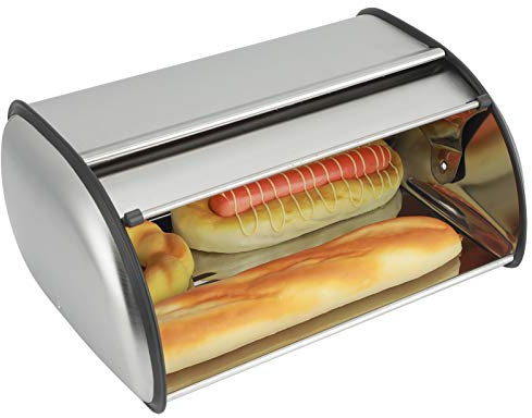 Large Capacity Stainless Steel Bread Storage Box, Roll Top Bread Bin, 34.5x23x14.5cm, Odorless Container for Bread Cake, Non-Slip Base, Kitchen Organizer