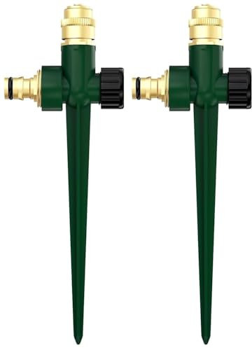 LATERN 2 Pièces Métal Arroseur de Jardin, 360 Degrés Robuste Arroseur à Impact Grande Surface Pulvérisateur D'irrigation Automatique avec Piquet Métallique pour Pelouse Jardin Arrosage Fleurs Légumes