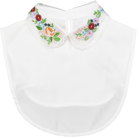CABODYALS Blusa Blanca de Cuello Falso con Botones, Bordado Floral, de Gasa de Poliéster, Desmontable, Cuello Falso Decorativo, Media Camisa, Correa Ajustable para Mujer, Ropa, Vestidos, Suéteres Y Ac